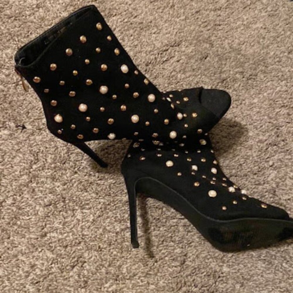 Pearl Black Peep Toe Booties